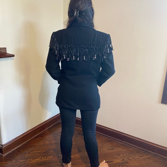 Black coat with beads and fringe - Picture 3 of 6